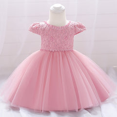 Baby Girls Puff Sleeve Mesh Princess Dress Clothes