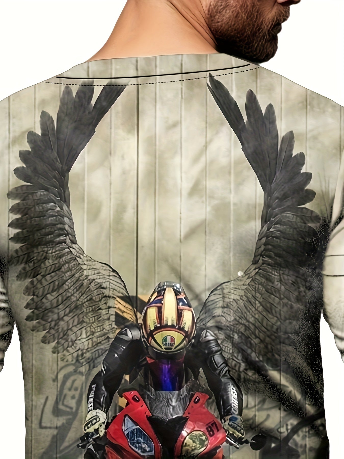 Motorcycle Rider Print Men's Long Sleeve T shirt Stylish Tees For Autumn