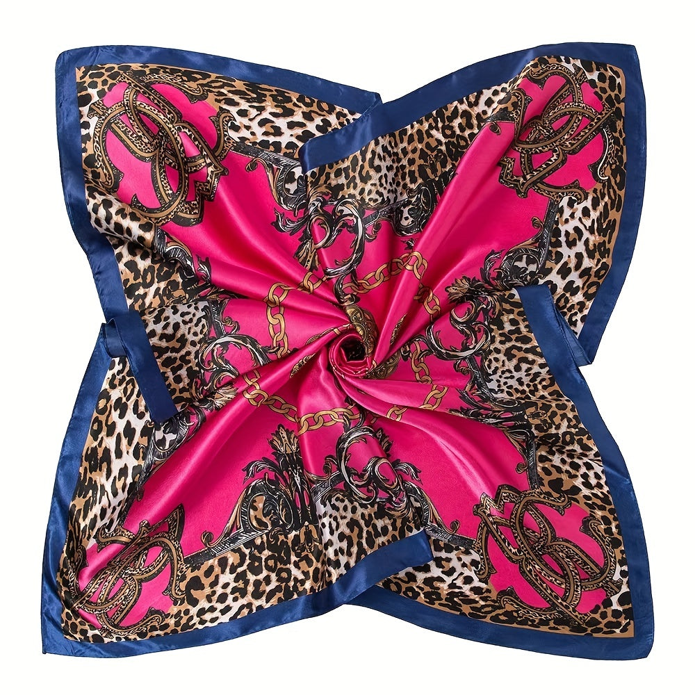 Leopard Chain Shawl Red Silk Scarf 35 43 Small Square Casual Women Wrap