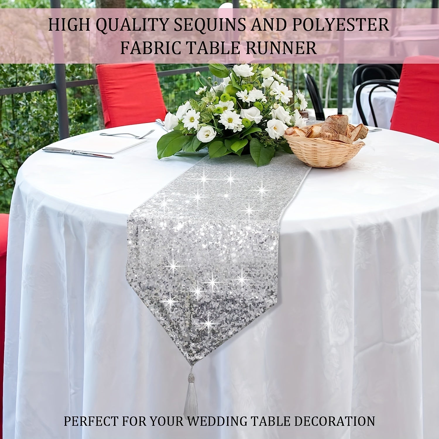 Polyester Table Runner Sequins Glitter Tassel Table Cover for Decor