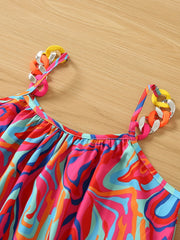Colorful Graphic Spaghetti Strap Top Chain Stitching Sleeveless Cami