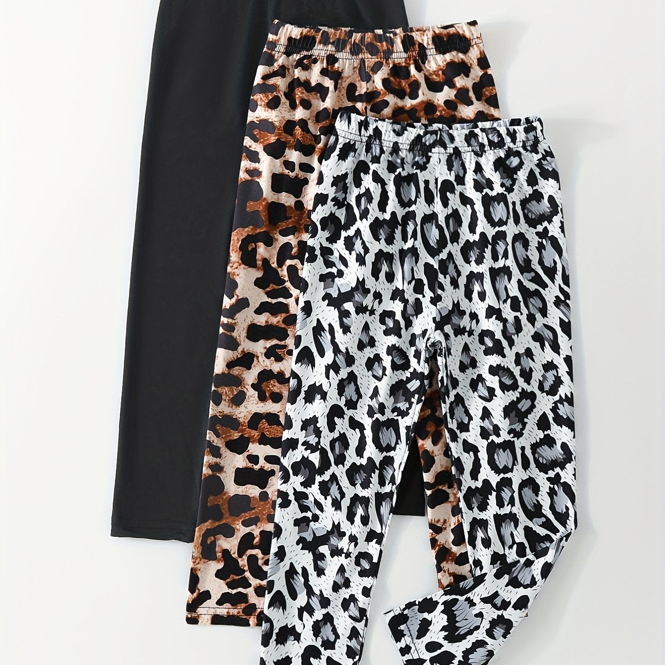 Set of 3 Girls' High Waisted Leopard Leggings Yoga Pants
