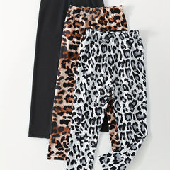 Set of 3 Girls' High Waisted Leopard Leggings Yoga Pants