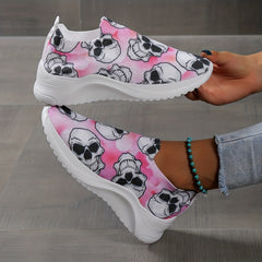 Women's Skull Pattern Sneaker Low Round Toe Non Slip Halloween Shoes