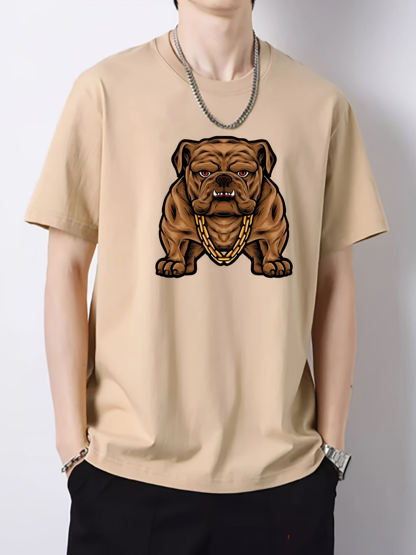 Cartoon Pug Print Men's Graphic Cotton T-shirt