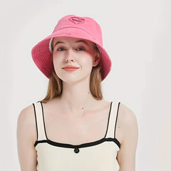 Heart Patch Pink Bucket Hat Washed Casual Lightweight Outdoor Fisherman Cap