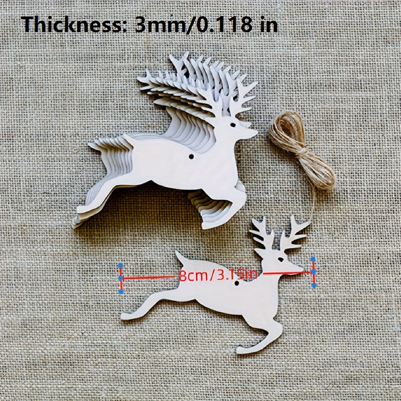 10pcs Elk Wood Crafts DIY Christmas Tree Hanging Decorations