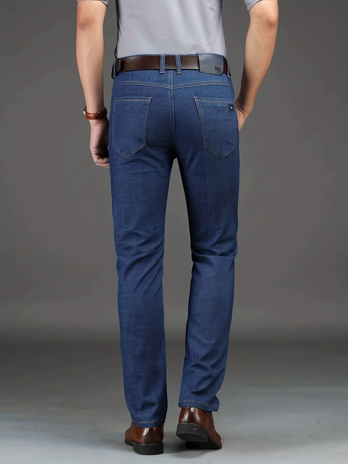 Business Casual Mens Straight Leg Stretch Denim Jeans with Pockets