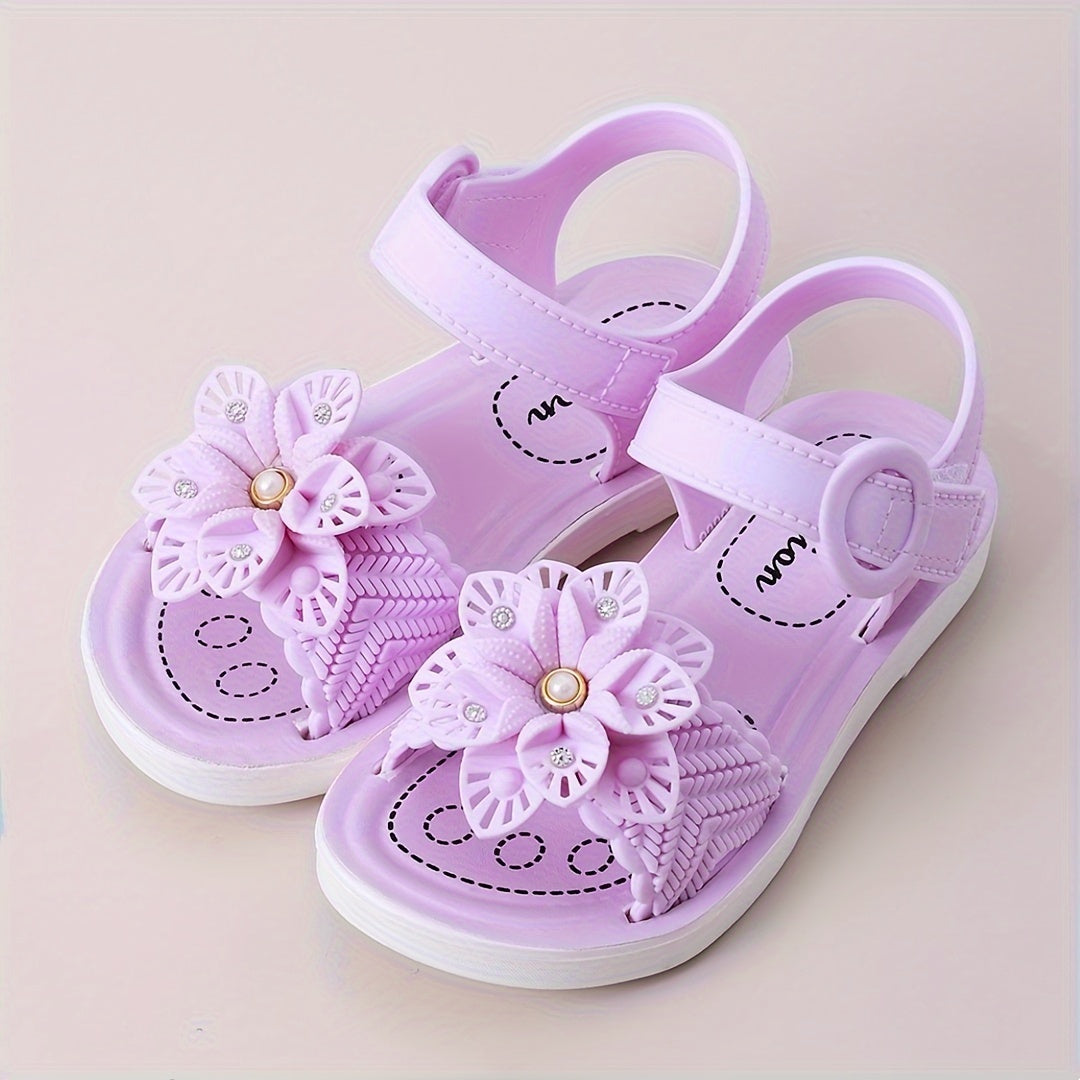 Flower Solid Open Toe Sandals for Baby Girls Breathable Non-Slip Sandals