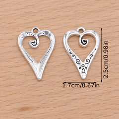 10pcs Silver Plated Heart Charm Vintage Pendant For Jewelry Making DIY