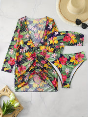 Vacay Bikini Set Plus Tropical Print Lace Cover Up & Tube Bra