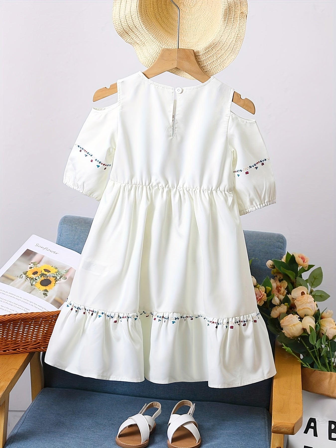 Girls Print Princess Dress Off Shoulder Casual Kids Summer Clothes