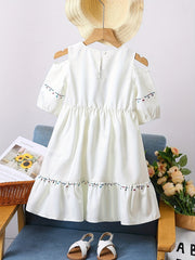 Girls Print Princess Dress Off Shoulder Casual Kids Summer Clothes