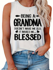 Family Tank Top Women's Plus Slogan Print Round Neck Stretch