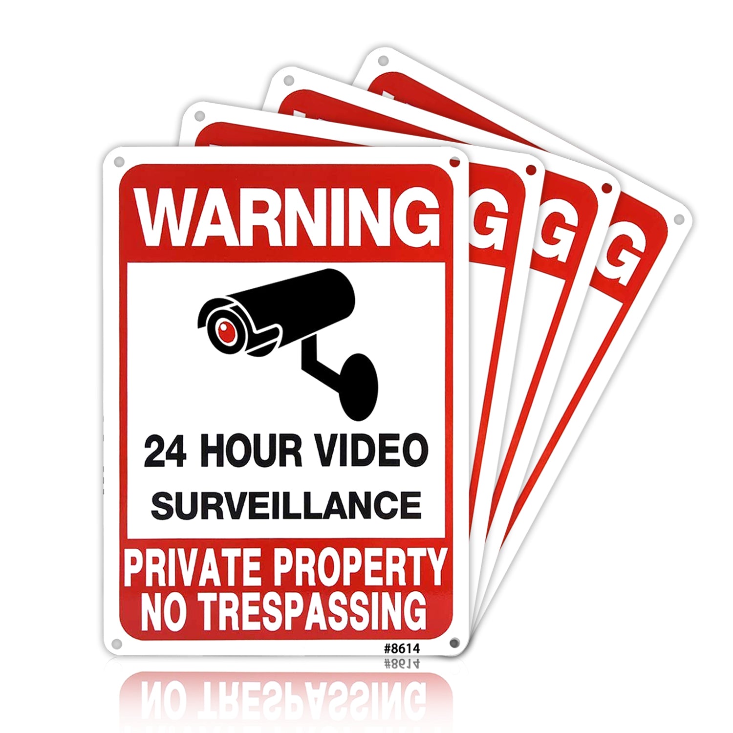 4pcs No Trespassing Signs Private Metal 24 Hour Video Surveillance Signs