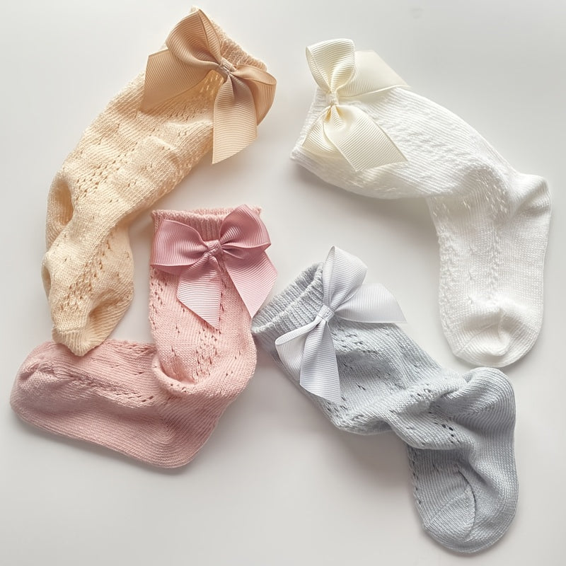 Girls Knit Hollow Out Socks with Bow for Autumn and Spring Kids