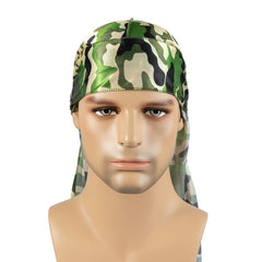 Men's Silk Camouflage Pirate Hat, Durag & Long Tail Headscarf Set