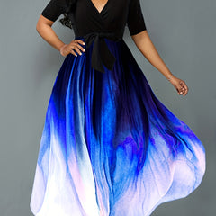 Tie Dye Short Sleeve Maxi Dress With Belt