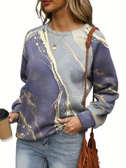 Marble Print Pullover Sweatshirt for Fall & Winter