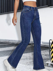 High Stretch Flare Leg Jeans High Rise Washed Denim Pants