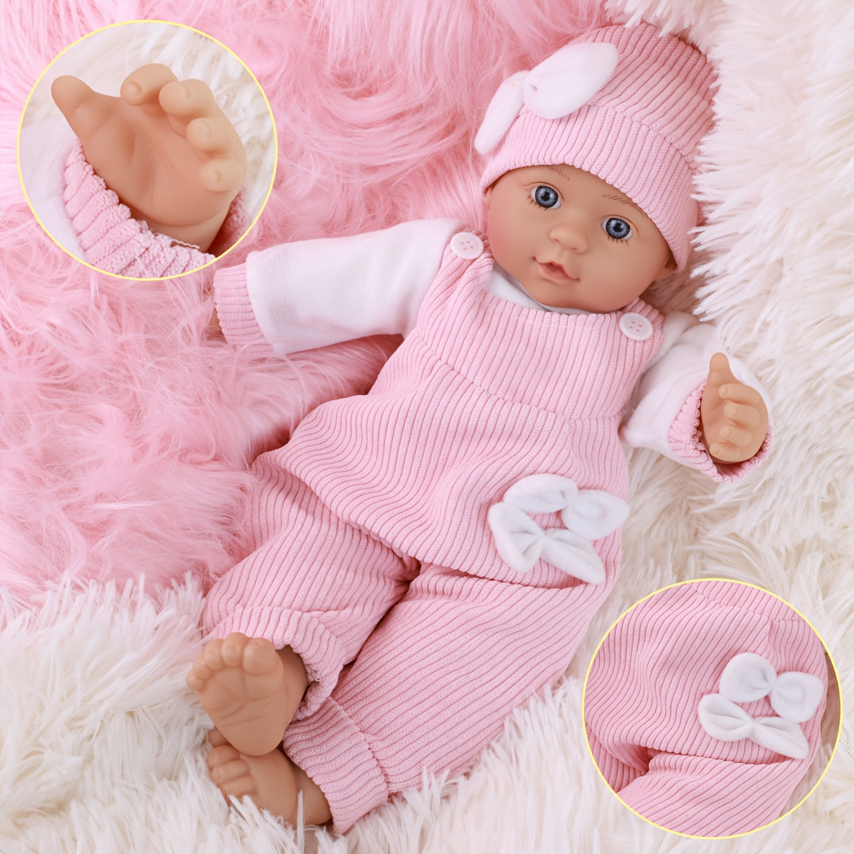 FUBCGS 16 Inch Realistic Reborn Baby Doll Soft Vinyl Body Pink Outfit Bow