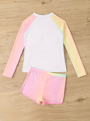 Tie Dye Swimwear Set 2pcs Girls Gradient Long Sleeve Top Shorts Set