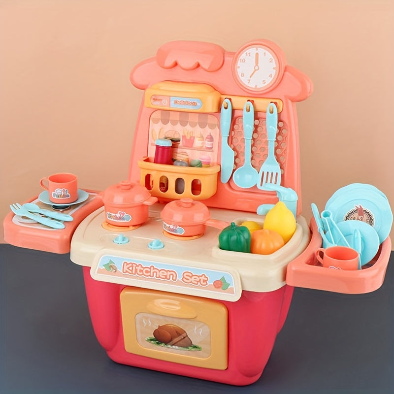 22Pcs Kids Kitchen Playset w/ Lights & Sounds - Realistic Pretend Play Food