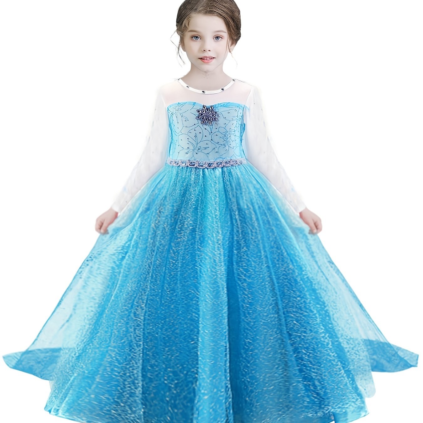 Princess Dress with Artificial Diamonds and Mesh Sleeves