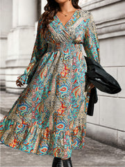 Paisley Print Maxi Dress with Ruffle Trim