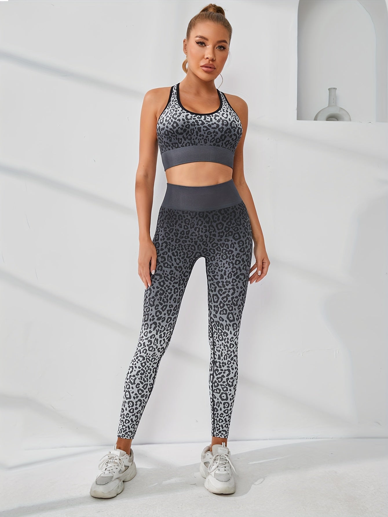 Leopard Print Workout Set: Crop Tank Top & Running Leggings