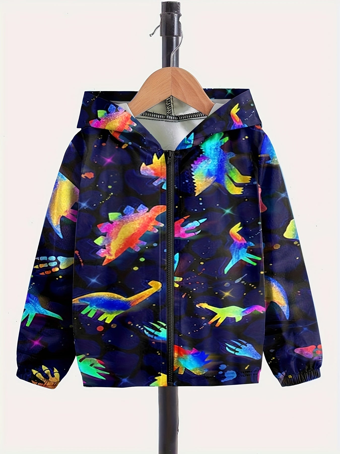 Dreamy Tie Dye Dino Zip Hooded Jacket Spring Fall