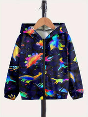 Dreamy Tie Dye Dino Zip Hooded Jacket Spring Fall