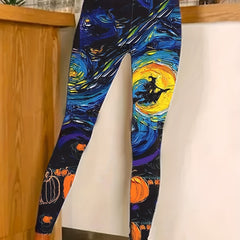 Women's Plus Witch & Pumpkin Print High Rise Yoga Leggings