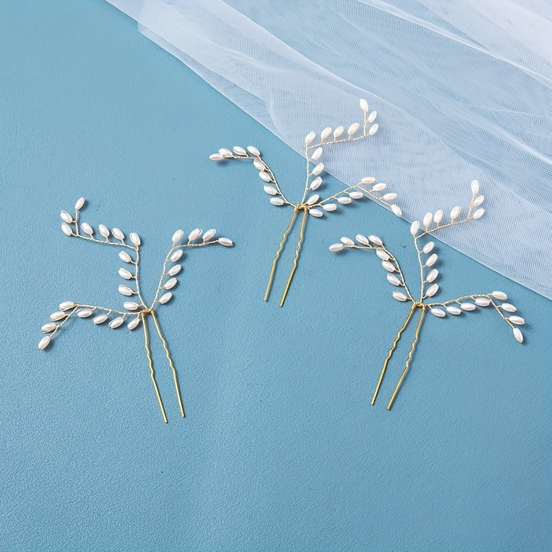 3pcs Wedding Pearl Hair Pins Bridal Hair Pins U Shaped Accessories
