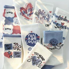 4 5 6 Pairs Letter Print Socks Mid Tube Socks Women's Stockings