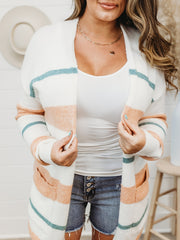 Stripe Long Sleeve Knit Cardigan With Pockets