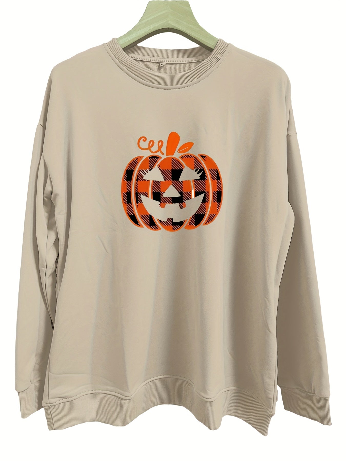 Halloween Pumpkin Print Crew Neck Sweatshirt for Women