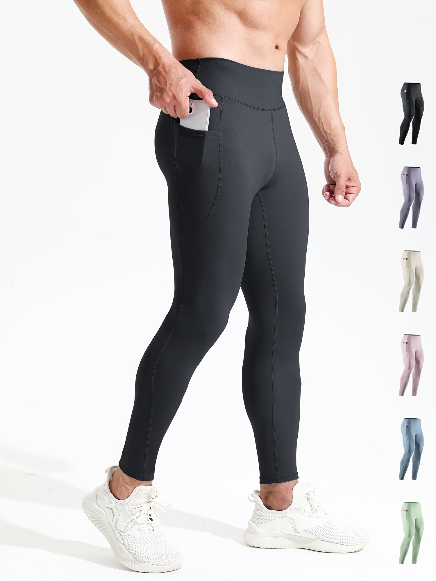 Men's High Waist Compression Legging Breathable Tights for Training Fitness