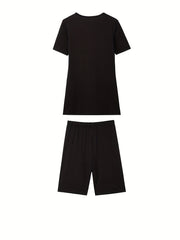 Casual Two piece Set Crew Neck Short Sleeve Tee & Slim Shorts
