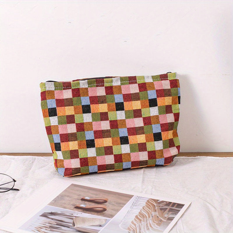 Plaid Makeup Bag Zipper Cosmetic Pouch Large Capacity Organizer