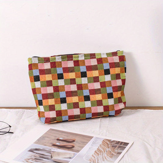 Plaid Makeup Bag Zipper Cosmetic Pouch Large Capacity Organizer