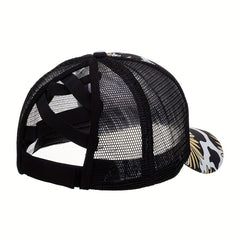 Cartoon Print Baseball Cap Ponytail Mesh Trucker Hats Lightweight Sun Shade