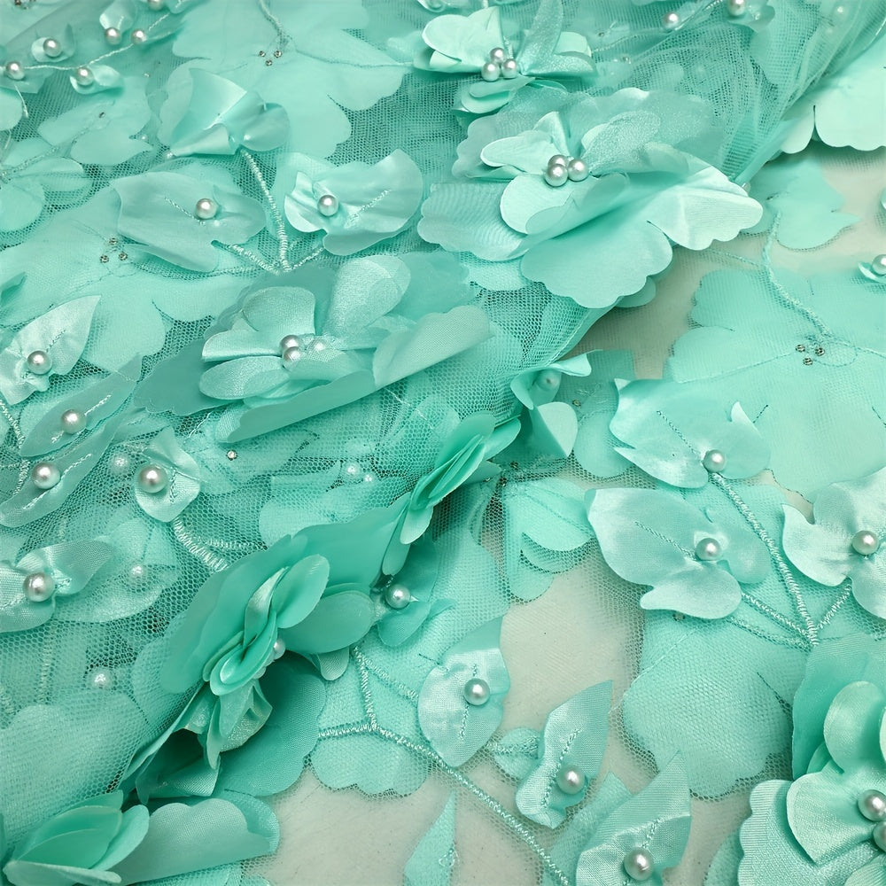 5Y Embroidered Dress Fabric DIY 3D Flower Mesh Tulle Fabric For Wedding Dress