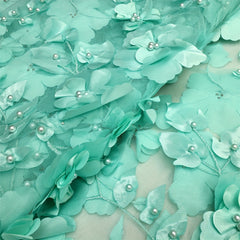 5Y Embroidered Dress Fabric DIY 3D Flower Mesh Tulle Fabric For Wedding Dress