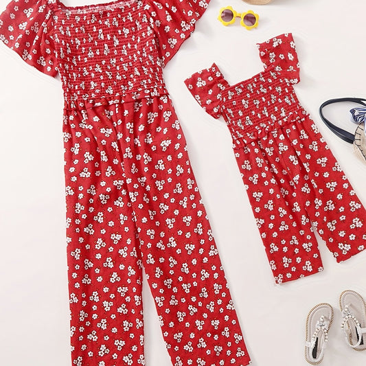 Summer Floral Ruffle Sleeve Baby Girl's Jumpsuit & Woman's Bodysuit