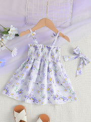 2pcs Baby Girls Floral Sleeveless Cami Dress & Headband Set