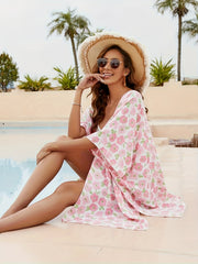 Boho Cover Up Women's Plus Floral Print Batwing Sleeve