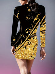 Colorblock Floral Print Long Sleeve Mini Dress