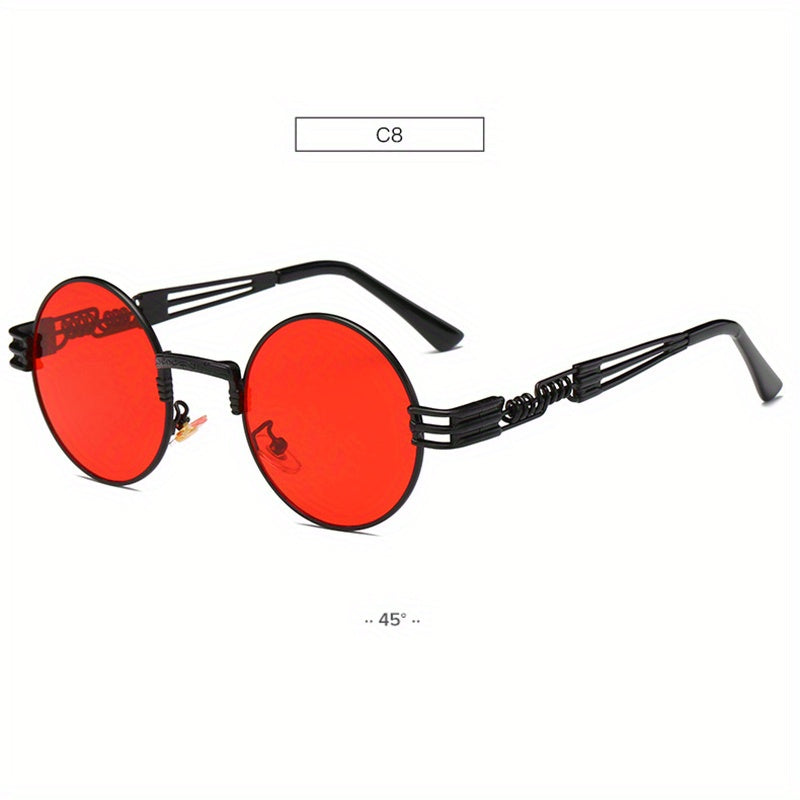Vintage Metal Steam Punk Sunglasses Round Frame Mens Gothic Oval Retro