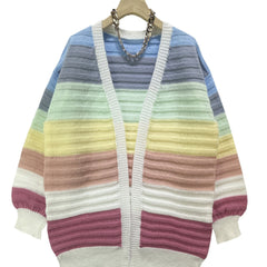 Women's Block Open Front Cardigan Long Sleeve Sweater
